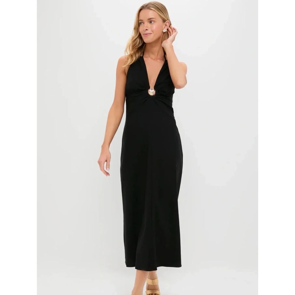 Hyacinth House Dionis Midi Dress Black Gold Seashell Size S
